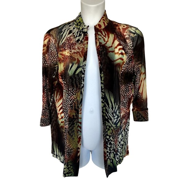 Drapers & Damons Multicolor Animal Print Open Cardigan Kimono Sheer Blouse Large - Picture 1 of 7